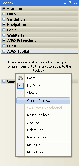 Add Controls to the "AJAX Toolkit" Tab