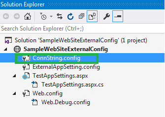Adding the external connection string file in the solution