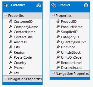 Add an Entity Framework Data Model for the Customers and Products tables