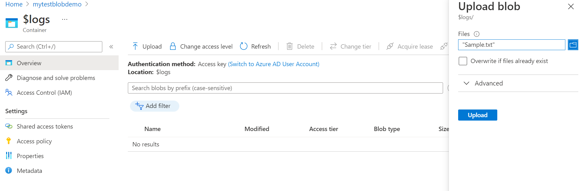 Azure Upload Files to Containers