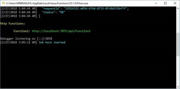 Running the default Azure Function code