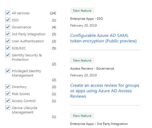 New Azure Active Directory Select Features