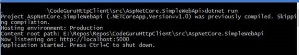 The ASP.NET Core application running