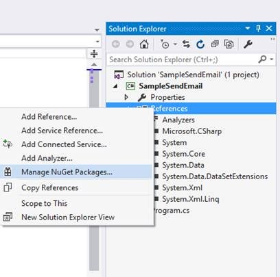 Selecting Manage NuGet Packages