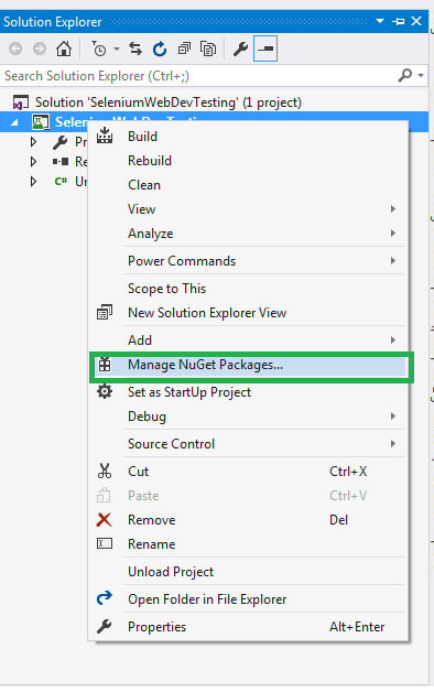 Visual Studio Manage NuGet Package