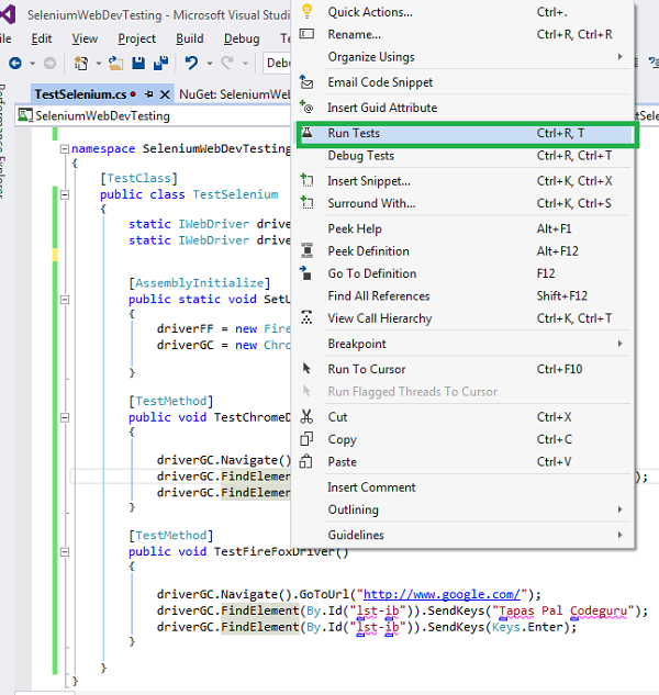 Visual Studio Solution Run Test Method