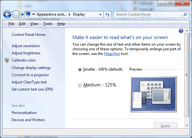 Changing DPI on Windows 7