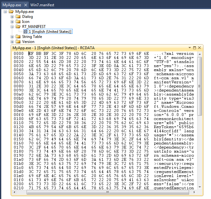 Inspecting the embedded manifest file