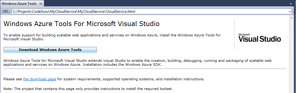 Click on Enable Microsoft Azure Tools and click OK