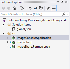 Our example solution including ImageSharp with a console application