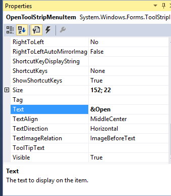 Alt key shortcut added to Open menu
