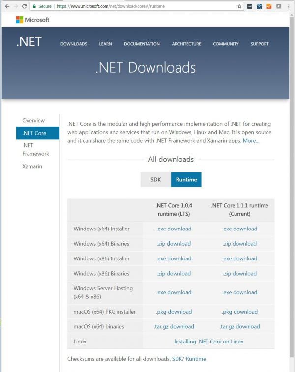 NET Core Downloads