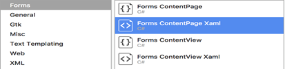 Adding a 'Forms Content Page Xaml' file