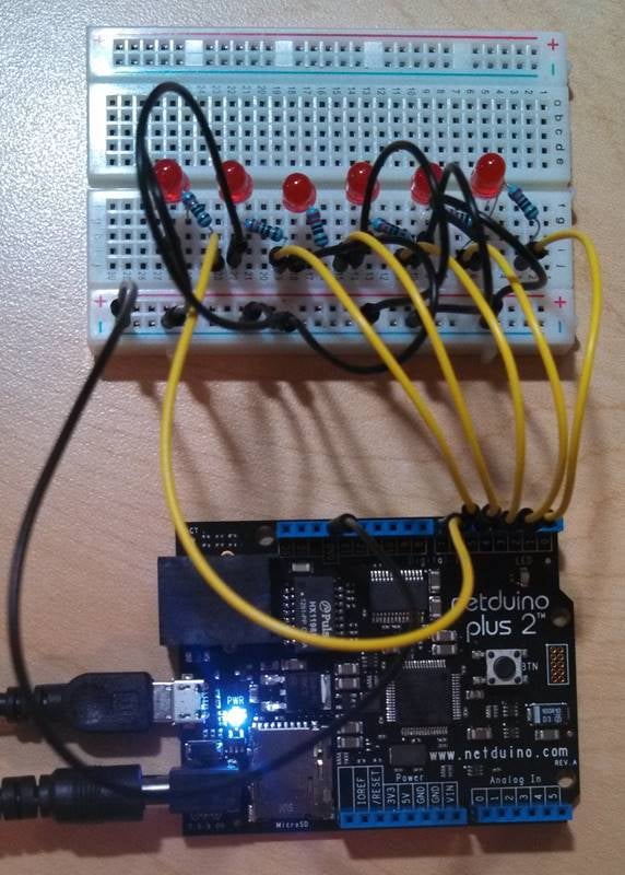  Connection from the Netduino to a Breadboard