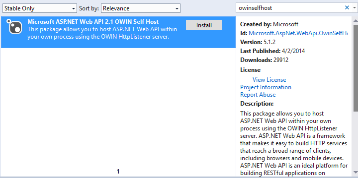 NuGet package for Microsoft ASP.NET Web API 2.1 OWIN Self Host 