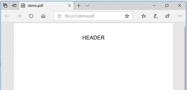 Showing the header text