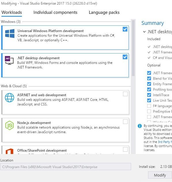 Visual Studio Community 2017 installer