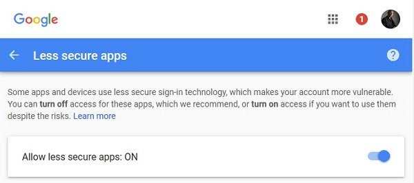 Google's allow less secure apps feature