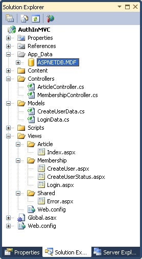 Solution Explorer with SQL Express database