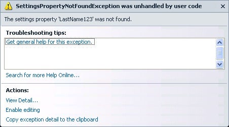 Any error in the profile property names will result in an exception at run time