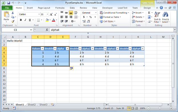 Fixed set of rows and columns in an instance of Excel