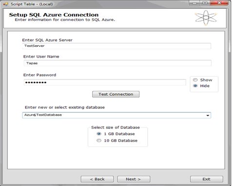 SQLAzureMW Tool SQL Azure Connection