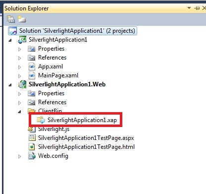 the sample Silverlight application structure