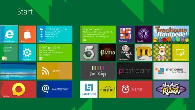 List of application tiles provided with Win8 Developer Preview