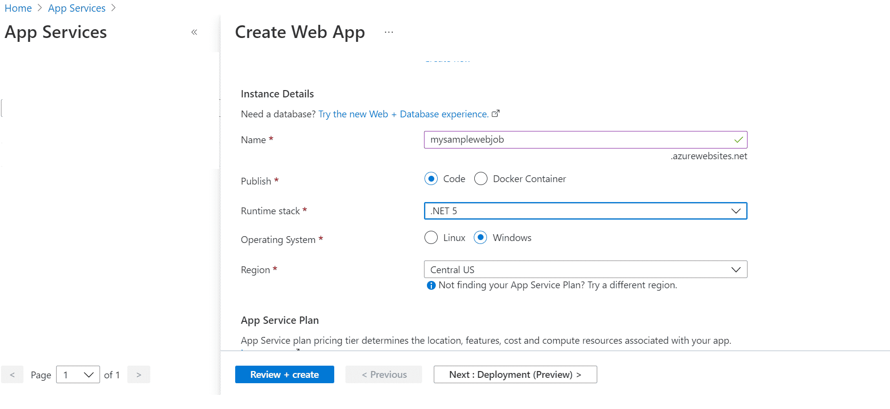 Create Web App Service