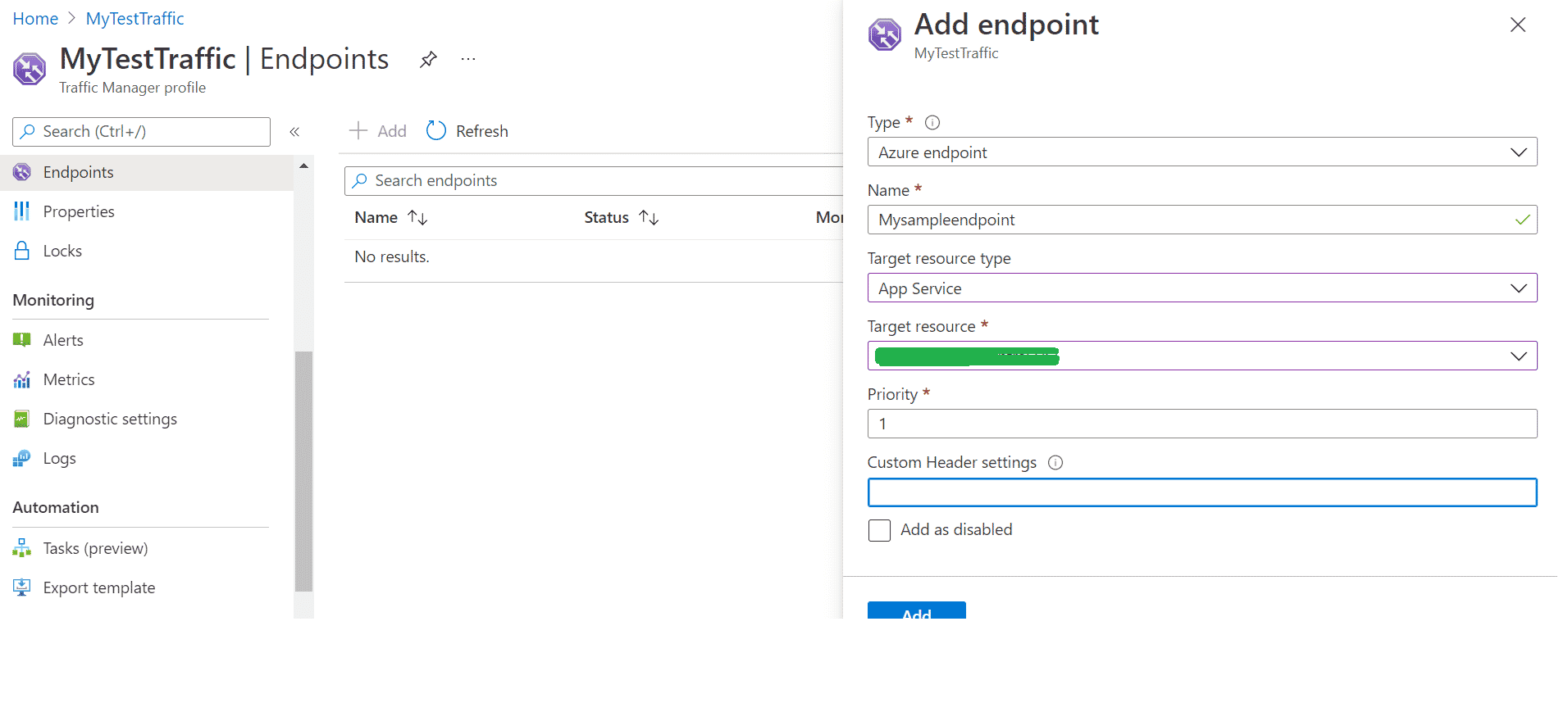 Add Azure Endpoint Details