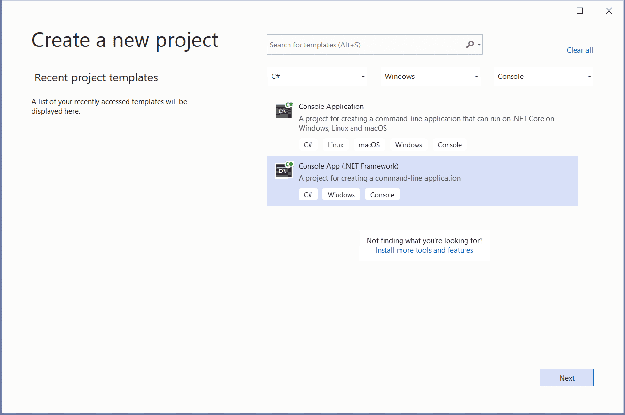 Create New Project in Visual Studio