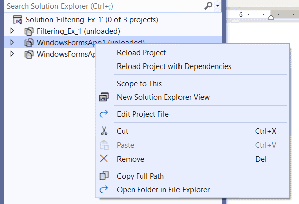 Visual Studio Filter Solutions Example