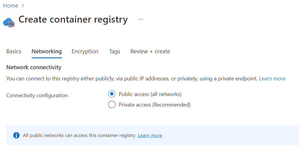 Contain Registry Networking Settings in Azure