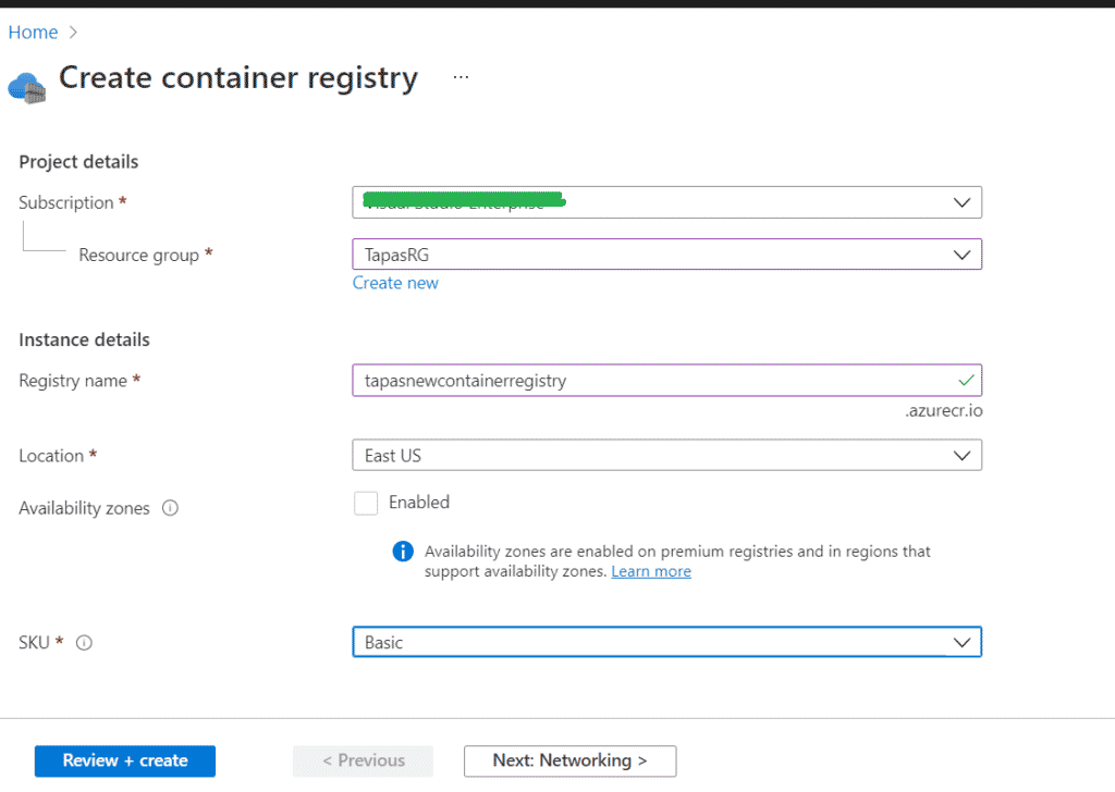 Creating a Contain Registry in Azure