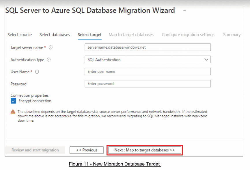 Database Migration Target SQL to Azure